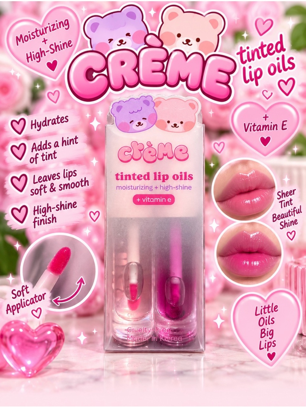 The Crème Shop Tinted Lip Oils  - Strawberry Flavored - Set of 2
